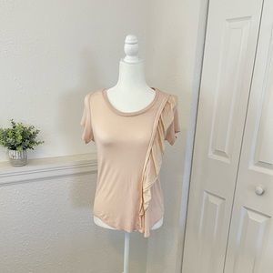 Rebecca Taylor pink blouse 100% silk ruffle size XS short sleeve